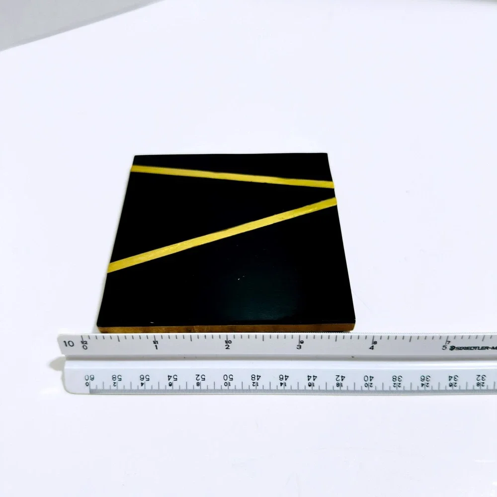 80's Black and Gold Geometric Square Coasters Set of 4 Art Deco‎ Style Wood